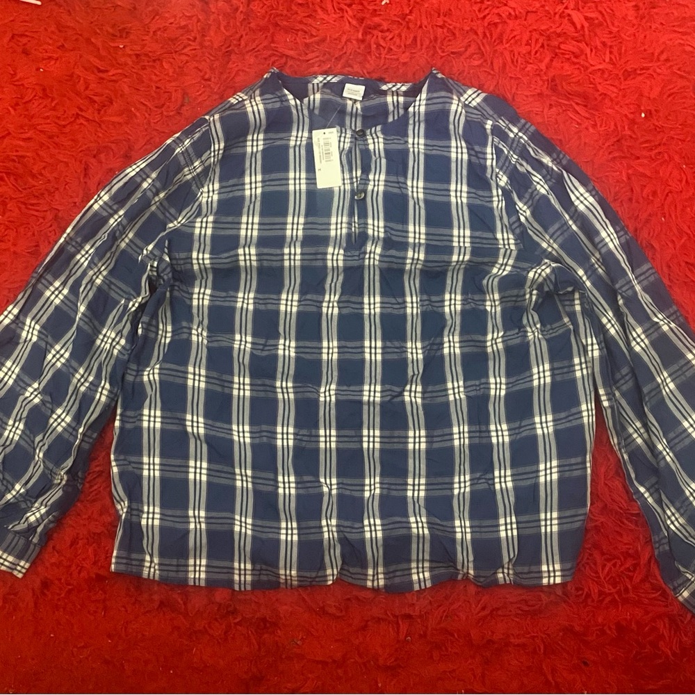 Old Navy Blue and White Plaid Blouse